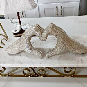 NEW! SHIMMERY TEXTURED HANDS HEART LOVE SIGN DECOR